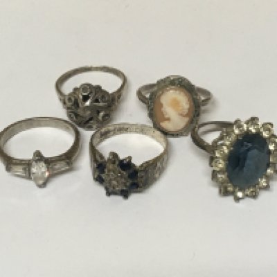 Three gold rings set with amethyst sapphire and other stones weight 9g and five silver rings (9)