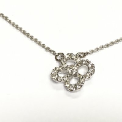 9ct white gold diamond set quatrefoil style pendant with integral chain. Diamonds approx 0.40ct and 3.20g