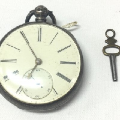Silver fusee pocket watch and key