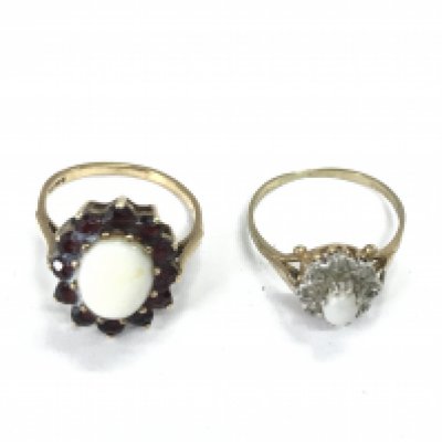 Two 9ct gold rings both set with Opal. 5.15g size O and N 1/2