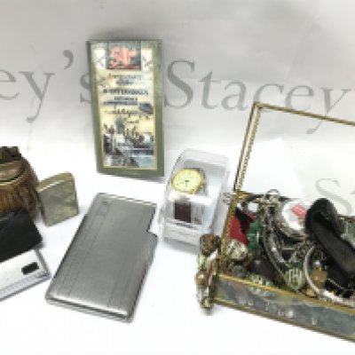 Costume jewellery, lighters , cigarette case, marvel miniature camera, Sekonda watches etc . Postage category B