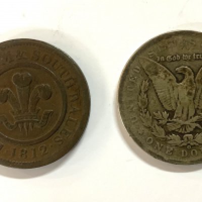 1890 New Orleans Liberty Head Dollar, 1812 Merchant Token Birmingham & South Wales Penny.- NO RESERVE