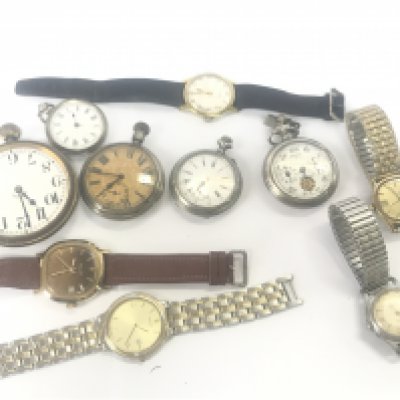 A selection of various pocket watches and gents wristwatches
