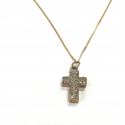 A 9ct gold chain with diamond set cross pendant. Postage A