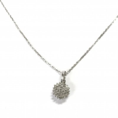 A 9ct white gold chain and diamond cluster pendant. 3.08g Postage A