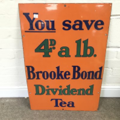 enamel advertising sign for Brooke Bond Dividend Tea 20 x 30 inches approximately