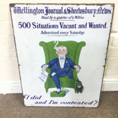 Antique Wellington Journal Pictorial Enamel Sign. 19 x 25 inches