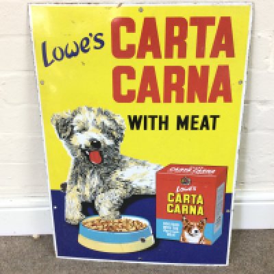 Lowes Carta Carne Pictorial Dog Food Enamel Sign 17 x 24 inches approximately