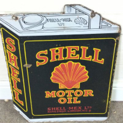 Double sided enamel sign for Shell Motor Oil 15.5 x 20 inches approximately