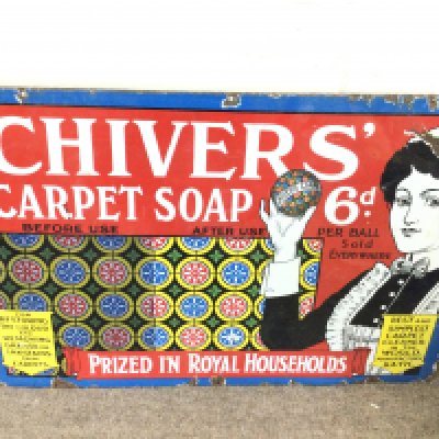 enamel advertising sign, for Chivers carpet soap 30 x 20 inches approximately