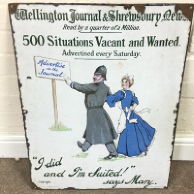 Wellington journal and Shrewsbury news advertising sign 19 x 25 inches approximately