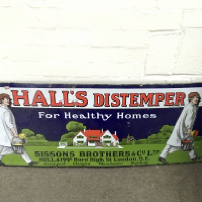 Hall's Distemper Enamel Advertising Sign 48 x 18 inches approximately