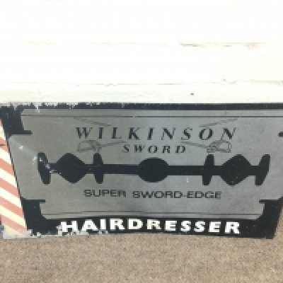 Aluminium Wilkinson Sword Hairdresser Sign 22 x 12.5 inches approximately
