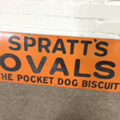 Vintage enamel sign Spratts ovals the pocket dog biscuits 30 x 12 inches approximately