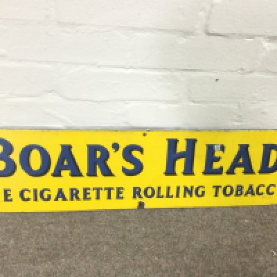 Smoke "Boar's Head" rolling Tobacco sign. 28 x 7 inches
