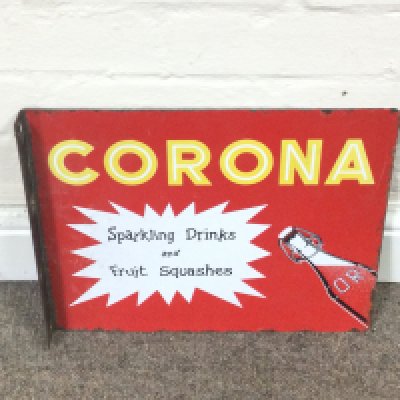 CORONA ENAMEL DOUBLE SIDED FLANGED SIGN 14 x 11 inches