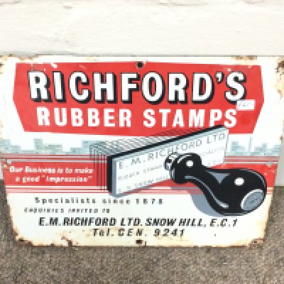 Richfords rubber stamps advertising sign. 9.5 x 8 inches approximately
