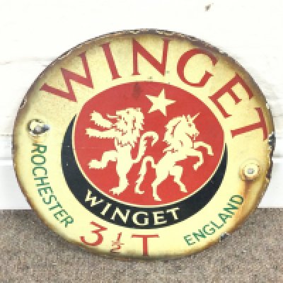 WINGET ROCHESTER ENGLAND ROUND SIGN 11 inch diameter approximately