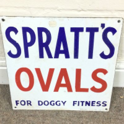 Spratts ovals for doggy fitness enamel sign. 12 x 12 inches