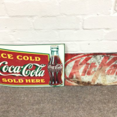 Two vintage signs including Coca Cola and kitkat 17 x 12 approximately 16 x 9 approximately