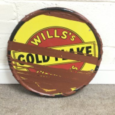 Gold Flake Wills Cigarettes circular sign. 18 inches diameter