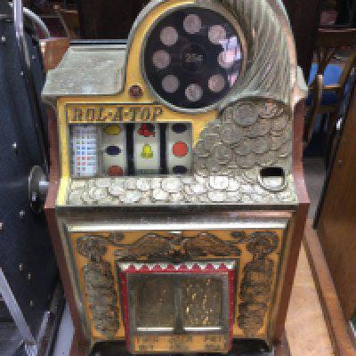 Antique Watling 25 Cent Twin Jackpot Rol-A-Top SLOT Machine 15 x 27 x 15 inches approximately