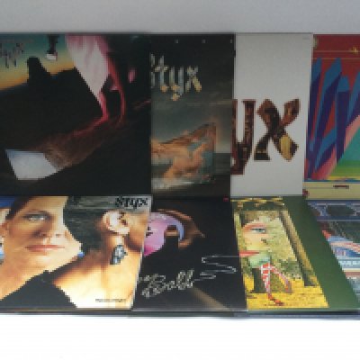 Eight Styx LPs comprising 'Cornerstone', 'Pieces Of Eight', 'The Grand Illusion' and others.