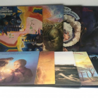 Nine Moody Blues and related LPs comprising 'In Search Of The Lost Chord', 'Days Of Future Passed', 'On The Threshold Of A Dream' and others.