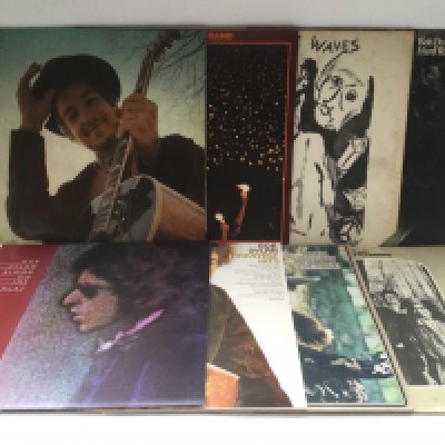 Eight Bob Dylan LPs comprising 'Nashville Skyline', 'Blood On The Tracks', 'Planet Waves' and others.