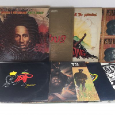 Eight reggae LPs and one 12" single by various artists including Bob Marley, Aswad, Peter Tosh and others.