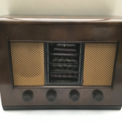 Two vintage radios comprising a 1949 Bush AC11 and a 1957 Ferguson Flair 344B.