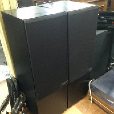 A pair of floorstanding Mission speakers.