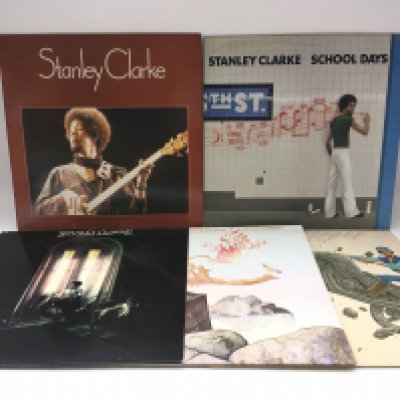 Five Stanley Clarke LPs comprising 'School Days', 'Journey To Love' and others.