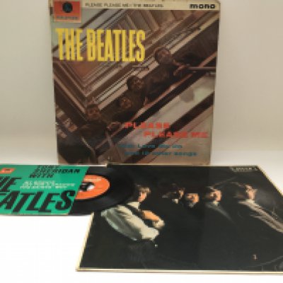 A 1963 7" Polydor reissue of 'My Bonnie' by Tony Sheridan with a The Beatles, an early UK pressing of the 'Please Please Me' LP (not black and gold labels) and The Rolling Stones self titled debut LP (3).