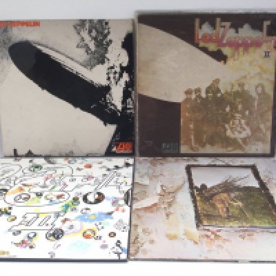 Four Led Zeppelin LPs comprising I and II with red/plum Atlantic labels, III and IV. Includes early UK and German pressings. Some feelable scratches although Led Zep II seems ok.