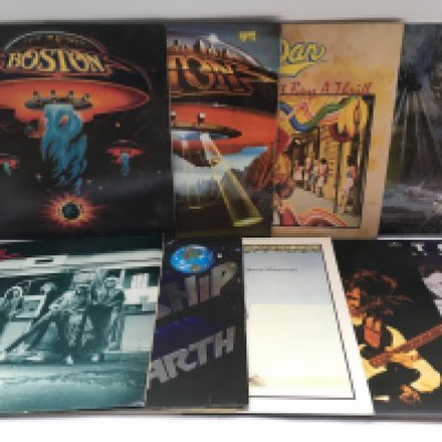Eighteen rock LPs by various artists including Rush, Boston, Steely Dan and others.