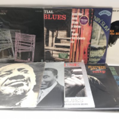 A box of blues LPs by various artists including Son House, Mississippi John Hurt, Sonny Boy Williamson and many more. Includes both original UK pressings and 180g reissues.