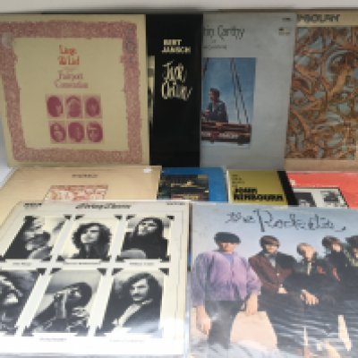 Two bags containing 22 folk LPs by various artists including Fairport Convention, Pentangle, Incredible String Band and others.