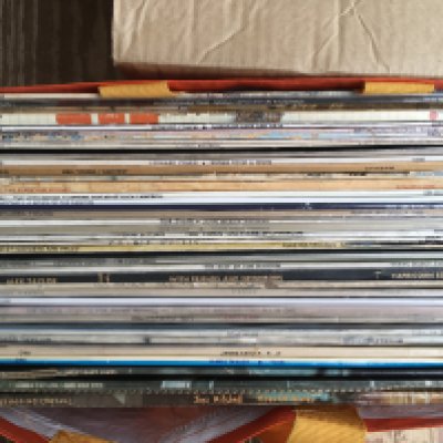 A bag of folk rock LPs by various artists including Tim Hardin, Tom Rush, James Taylor and others.