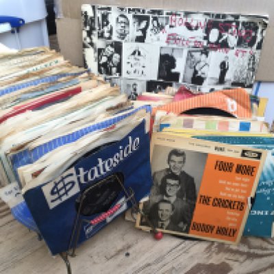 A Rolling Stones 'Exile On Main Street' LP and a collection of 7" singles and EPs by various artists from the 1960s onwards.