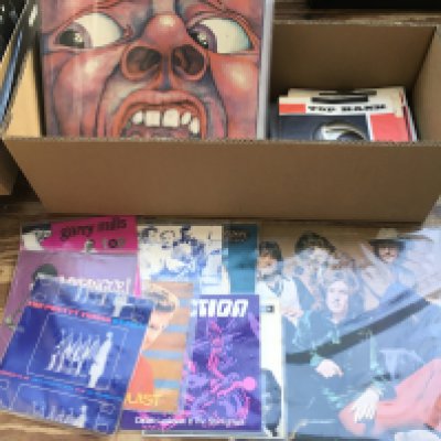 A box of spare record sleeves.