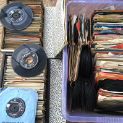 Three boxes of 7" singles and EPs by various artists including Elvis Presley, Billy Fury, Eddie Cochran, The Beatles and many more.