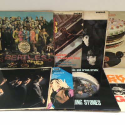 Sixteen LPs by The Beatles, The Rolling Stones and various rock n roll artists. Some condition issues.