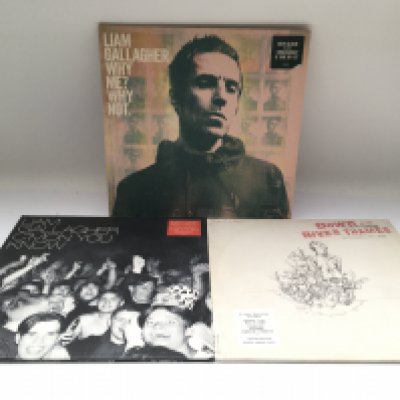 Three Liam Gallagher LPs comprising a red vinyl 'C'mon You Know', Why Me? Why Not' and 'Down By The River Thames' on limited edition orange vinyl.