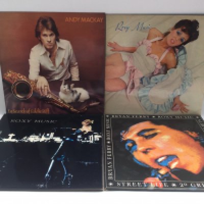 Four Roxy Music and related LPs.