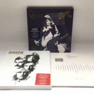 Three sealed and mint Queen vinyl box sets comprising 'Forever', 'Live At The Rainbow 74' and 'On Air'.