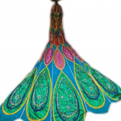 A large impressive hand made mermaid design cape from the estate of Danny La Rue together with an oversized burgundy and gold embroiderd sombrero. (D)