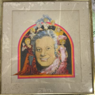 Brian Stymest, 1934 - present, Original art work ink and pastel drawing of Danny La Rue, for Singalong party record sleeve.. 58cm x 61cm, complete with a copy of the sleeve and compilation record. (D)