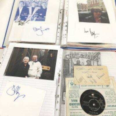 Three binders of autographs and 7" singles by various artists including Petula Clark, Donovan, Paul Jones, Bill Wyman, Cliff Richard, Dave Clark Five, Ian Maclagan and many more.