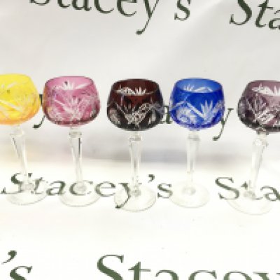 5 cut glass hock glasses. In good condition with no obvious damage noted. Postage D-